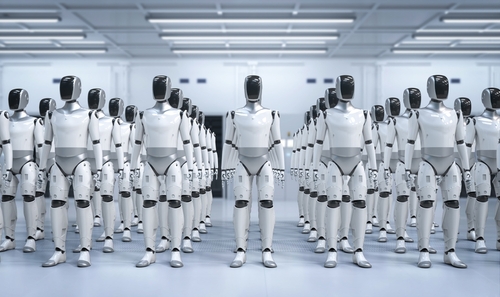3d,Rendering,Humanoid,Robot,Assembly,Or,Group,Of,Human,Like robots humanoïdes