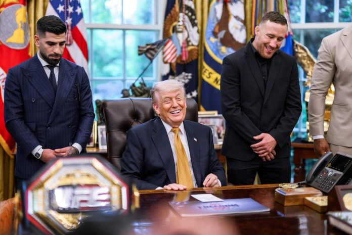 President,Donald,J.,Trump,Speaks,With,Members,Of,The,Media Trump MMA